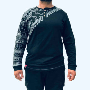 Mens Maori Long Sleeve T Shirt-100% Cotton-Kia Kaha